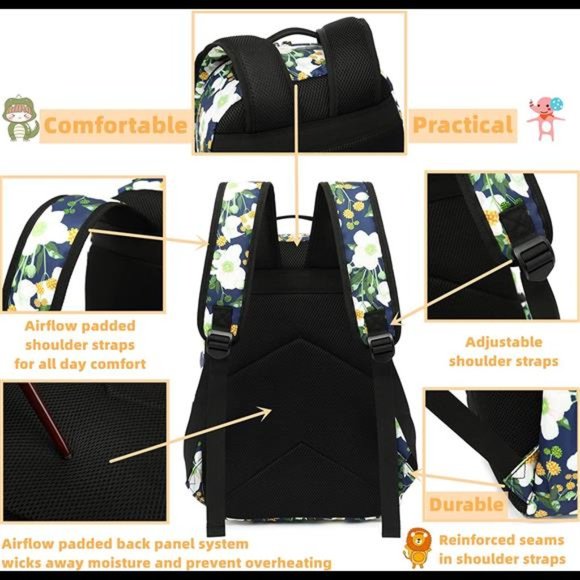 Water-resistant Floral School Backpack Travel Bag Girls Bookbags Satchel